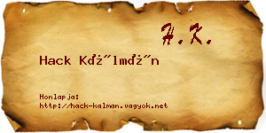 Hack Kálmán névjegykártya